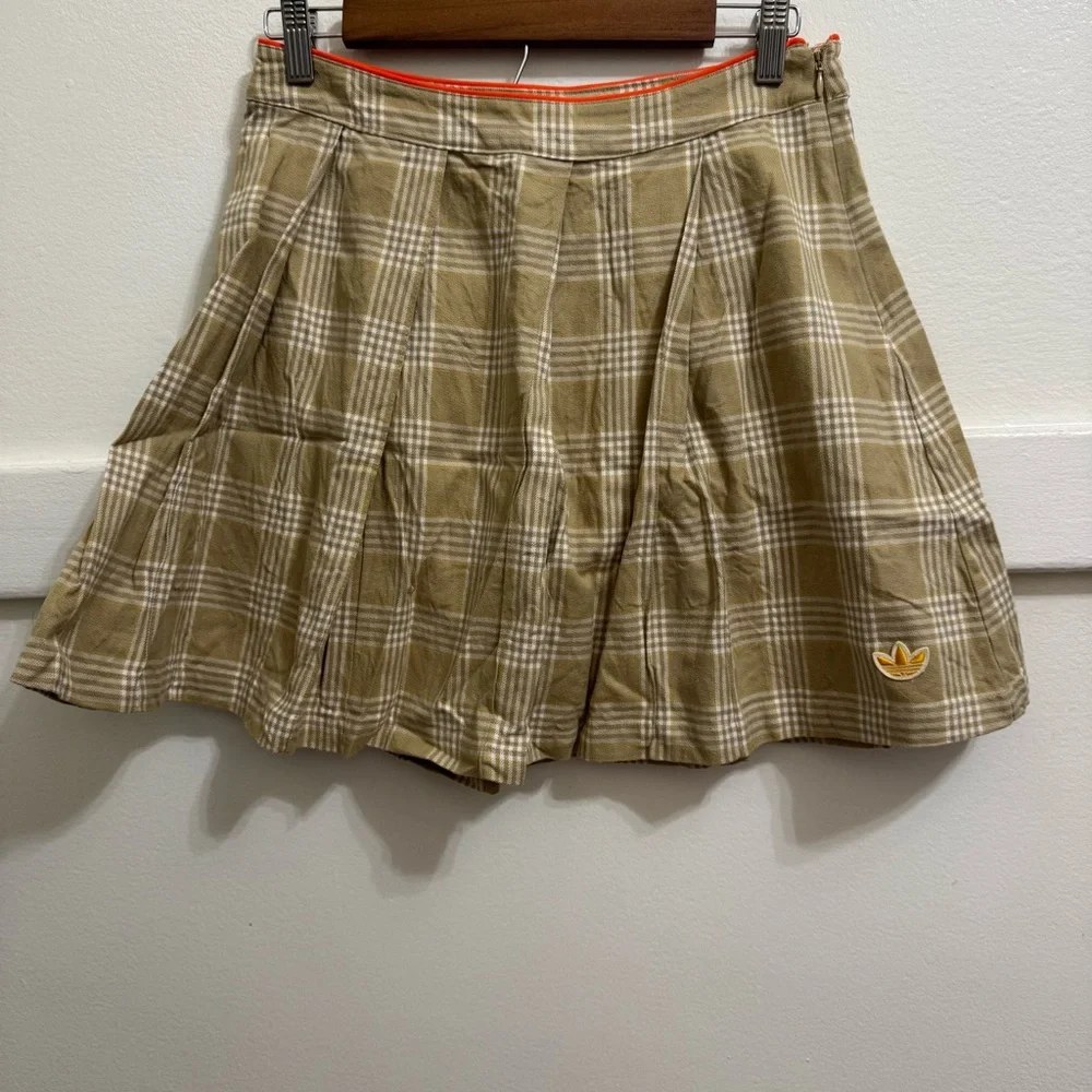 Adidas Originals Beige Plaid Pleated Skirt with Logo (S)